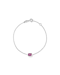 Emerald Cut Pink Created Sapphire Bezel Bracelet in 10kt Gold