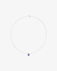 Pendentif Halo Avec Tanzanite Bleue Taille Émeraude Et 0,17 Carat Pt De Diamants En Or Blanc 14 Ct