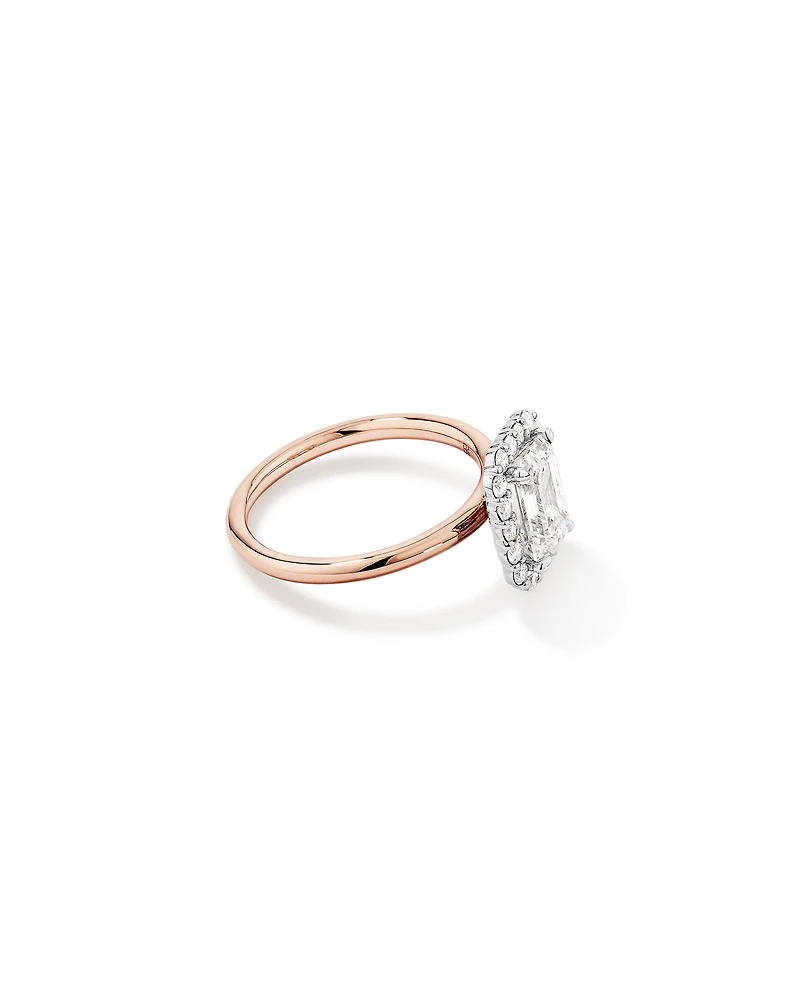 2.34 Carat TW Emerald Cut Laboratory-Grown Diamond Halo Engagement Ring in 14kt Rose and White Gold
