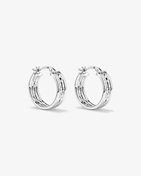 Boucles D'Oreilles Créoles À Quatre Rangs Avec Texture Diamantée Et Surface Lisse En Argent Sterling