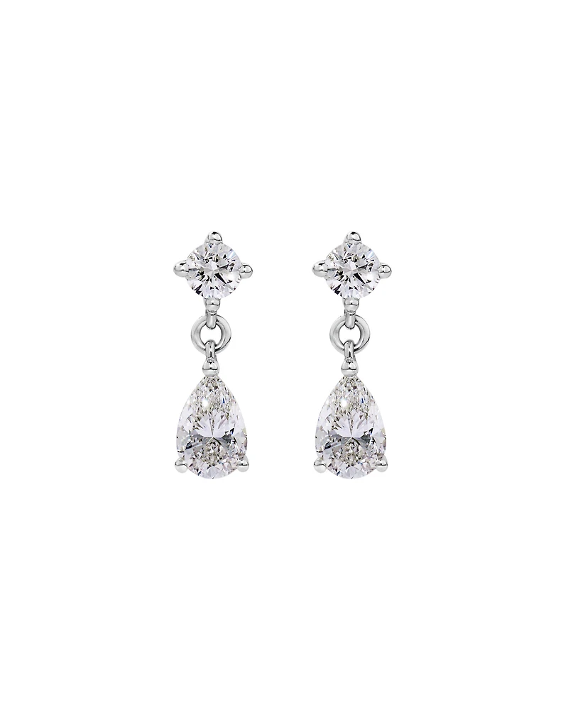 LAB. Drop Earrings with 1.00 Carat TW Pear and Round Brilliant Laboratory-Grown Diamonds in 10kt White Gold