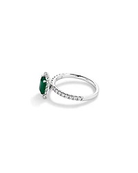 Emerald Cut Green Emerald Gemstone and 0.60 Carat TW Diamond Halo Ring in 14kt White Gold