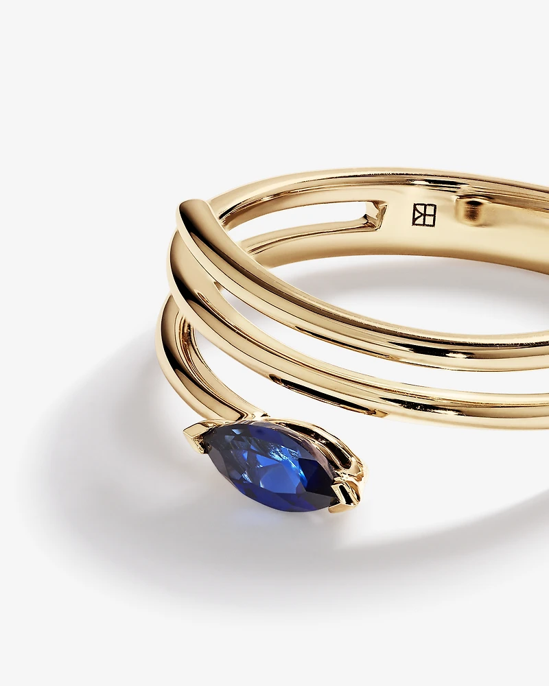 East West Marquise-Cut Created Sapphire Wrap Ring in 10kt Yellow Gold