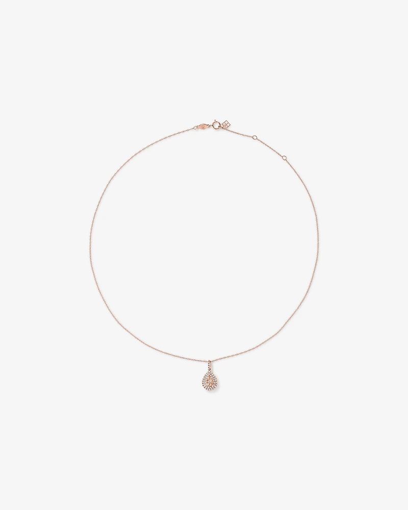 Pear Cut Morganite Gemstone and 0.25 Carat TW Diamond Halo Pendant Necklace in 10kt Rose Gold