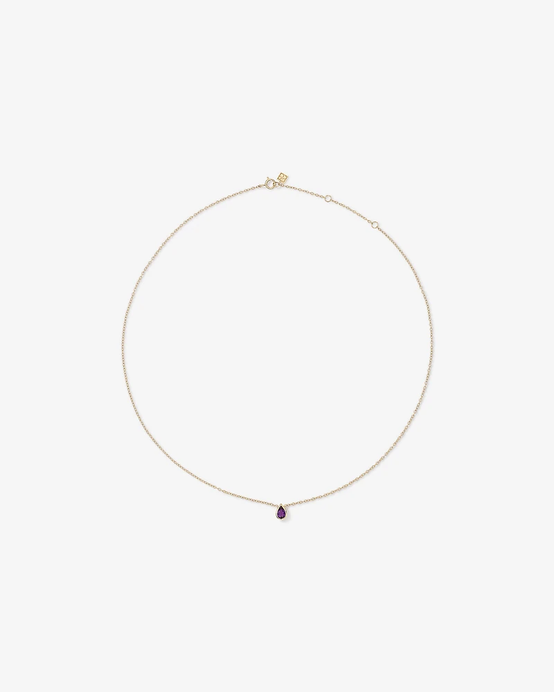 Pear Cut Purple Amethyst Gemstone Pendant Necklace Bezel Set in 10kt Yellow Gold