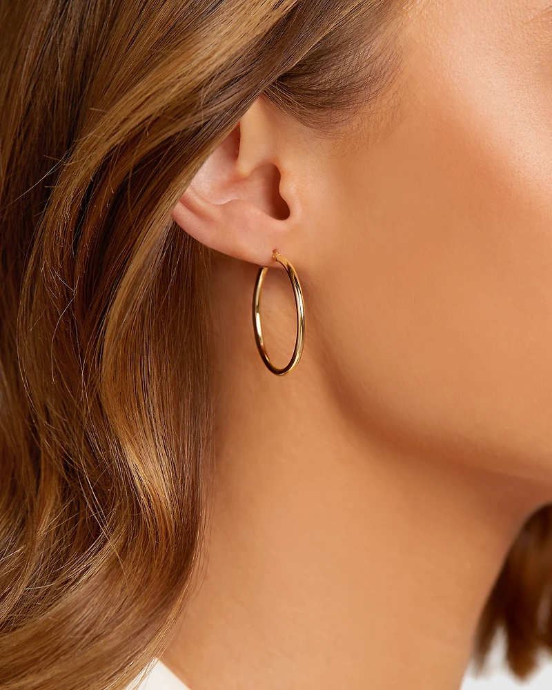 25mm Round Hoop Earrings 10kt Yellow Gold
