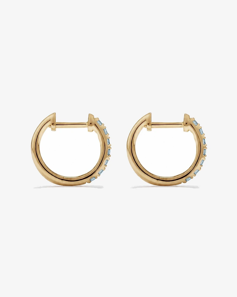 Aquamarine Huggie Hoop Earrings in 10kt Yellow Gold