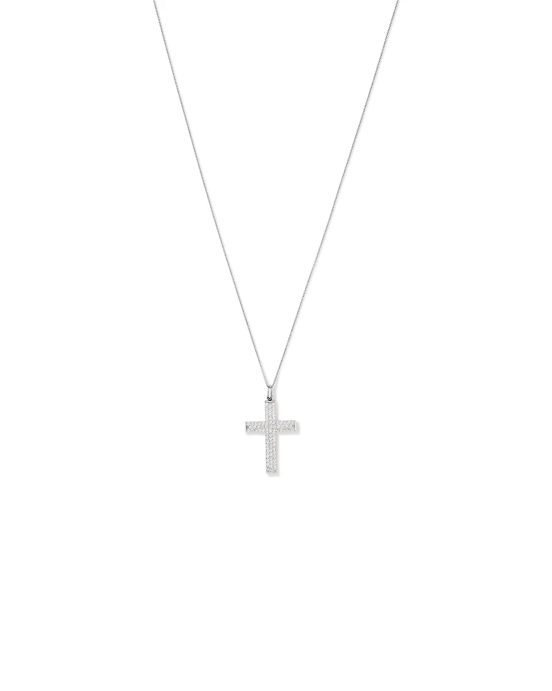 Cubic Zirconia Puff Cross Pendant Necklace in Sterling Silver