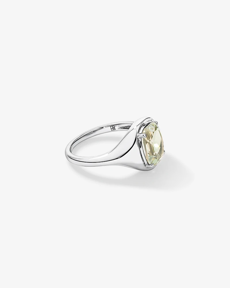 Elongated Cushion Cut Green Amethyst Ring 10kt White Gold