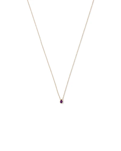 Pear Cut Purple Amethyst Gemstone Pendant Necklace Bezel Set in 10kt Yellow Gold