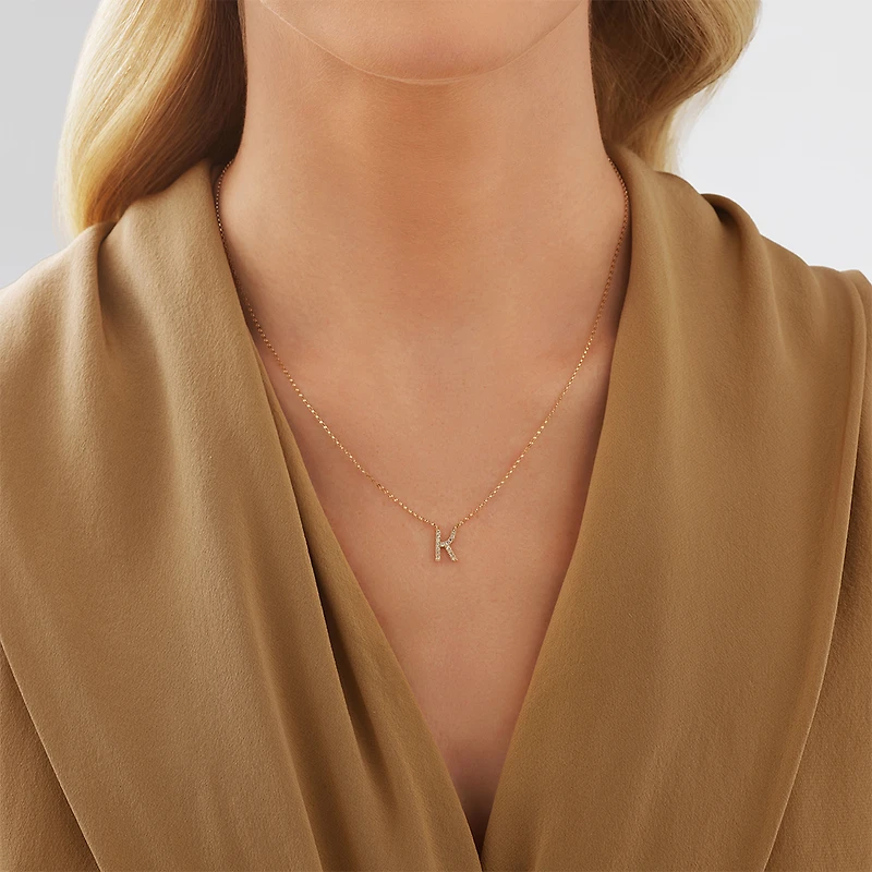 "K" Initial Necklace with 0.10 Carat TW of Diamonds in 10kt Yellow Gold