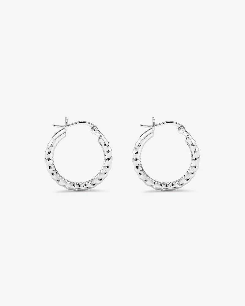 Diamond Cut Texture Hoop Earrings in Sterling Silver
