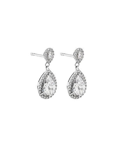 Pear Cubic Zirconia Halo Drop Stud Earrings in Sterling Silver
