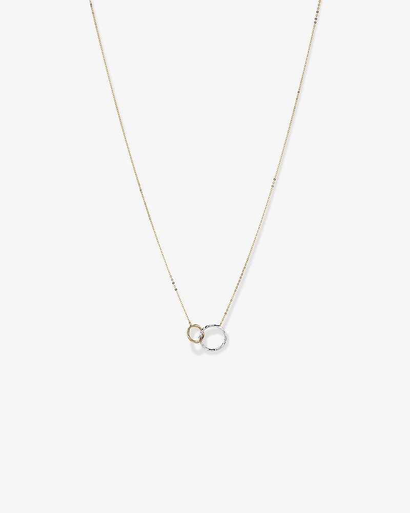 Two-Tone Double Circle Link Hammered Finish Necklace in 10kt White & Yellow Gold
