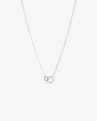 Two-Tone Double Circle Link Hammered Finish Necklace in 10kt White & Yellow Gold