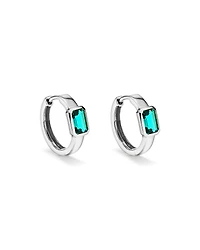 Created Emerald Bezel Huggie Earrings in 10kt White Gold