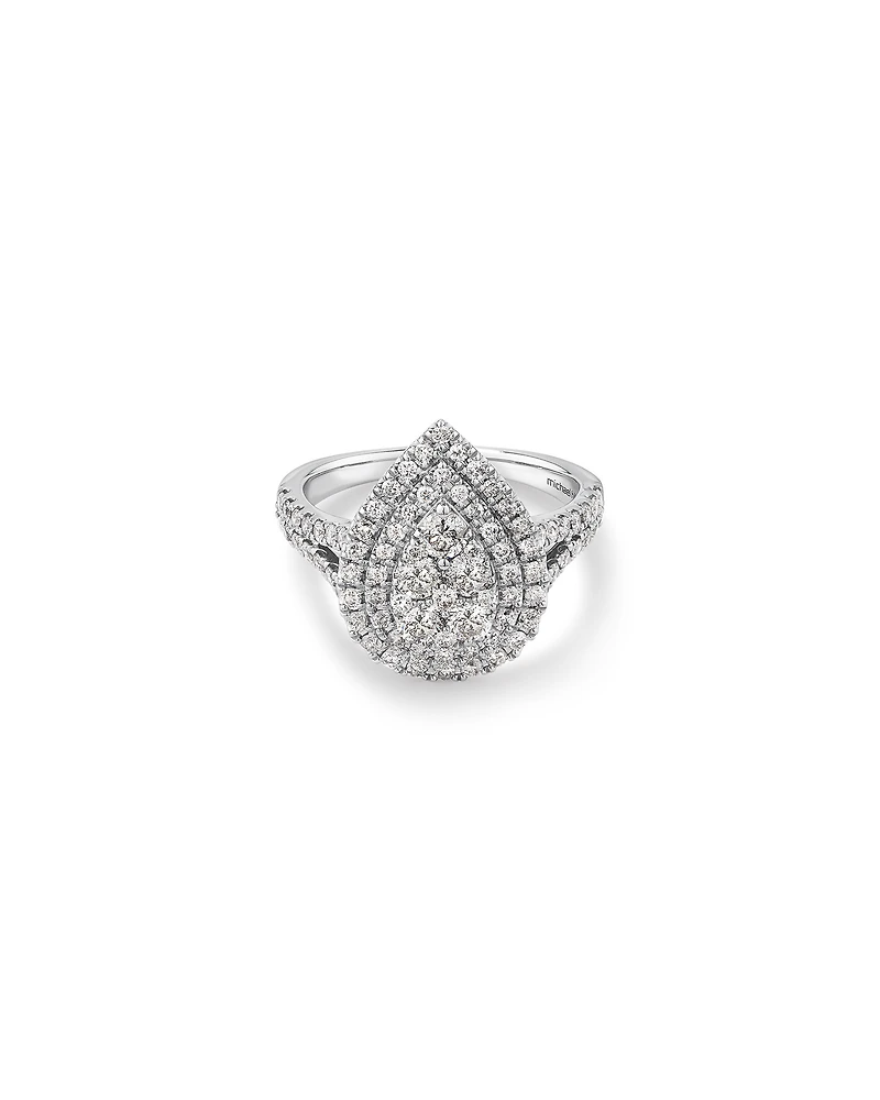 1.30 Carat TW Pear Shaped Cluster Halo Diamond Ring in 10kt White Gold