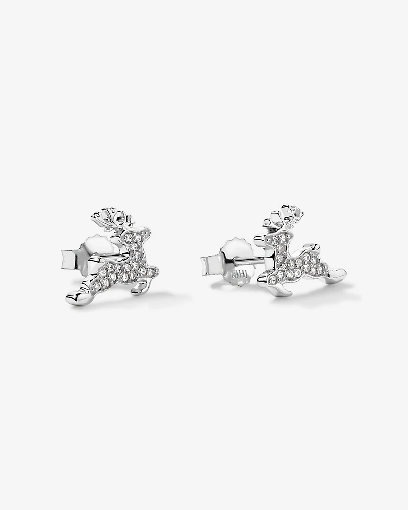 Reindeer Stud Earrings with Cubic Zirconia in Sterling Silver
