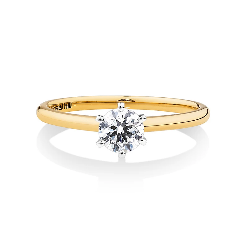 Bague de fiançailles Solitaire de Michael Hill en or jaune et blanc 18 K avec diamants du Code of Origin de De Beers totalisant 0,50 ct