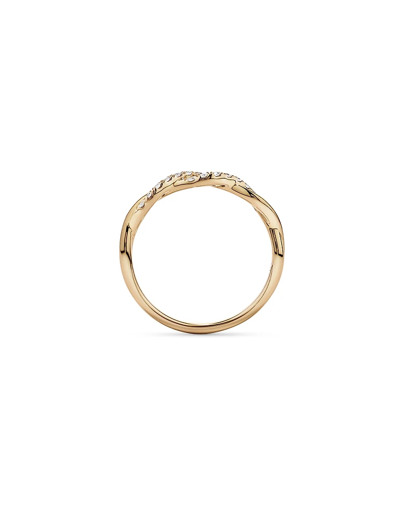Alliance torsadée en or jaune 14 carats sertie d'un diamant rond brillant de synthèse 0,16 carat