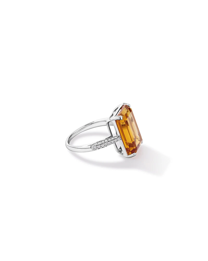 Emerald Cut Citrine & 0.23 Carat TW Diamond Ring 10kt Gold