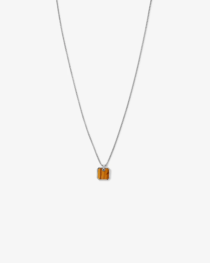 Tiger’s Eye Square Pendant Necklace in Sterling Silver