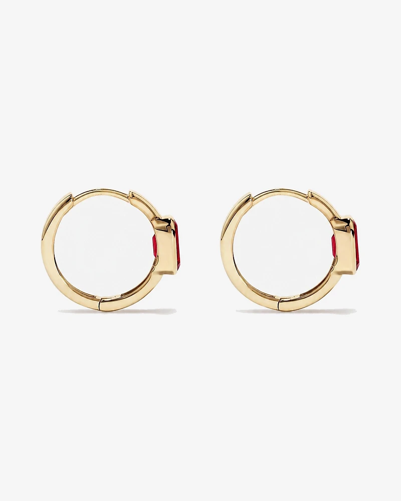 Boucles d'oreilles anneaux Rubis créé serties clos en or jaune 10 ct