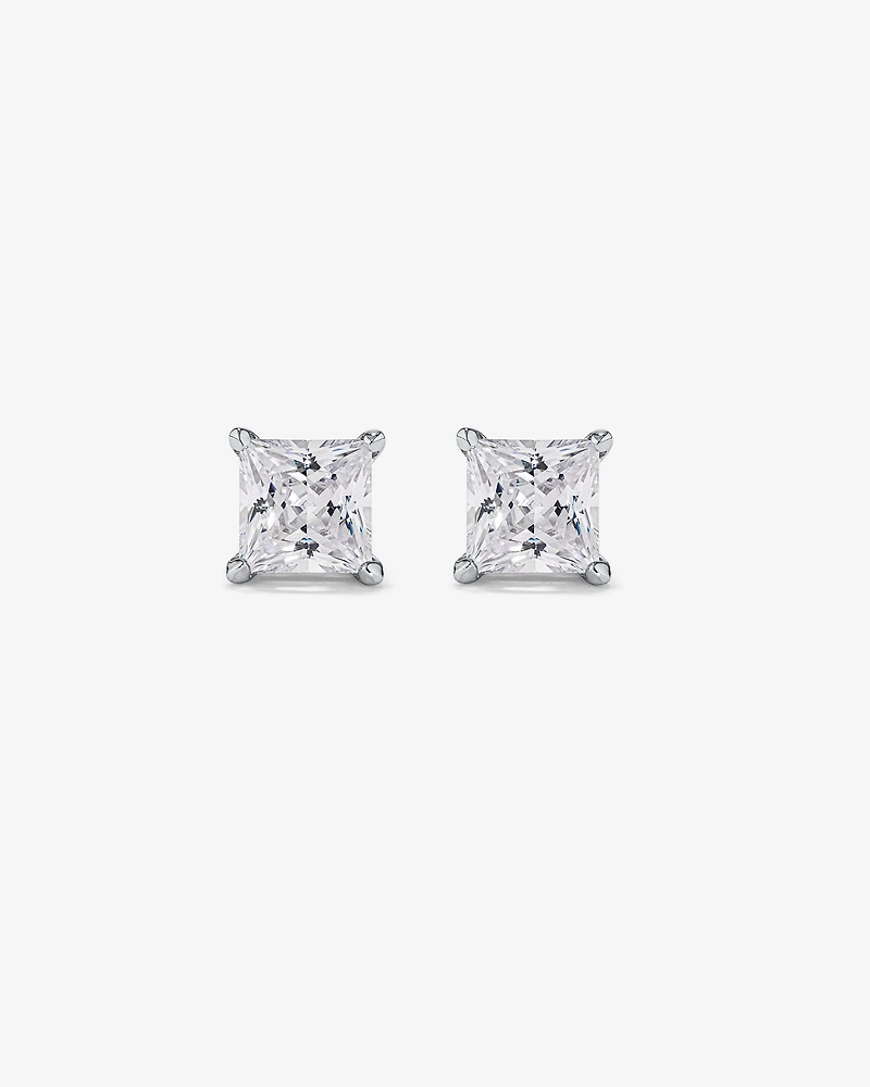 Boucles d'Oreilles Clous en Zircon Cubique Princesse de 7,5 mm en Argent Sterling