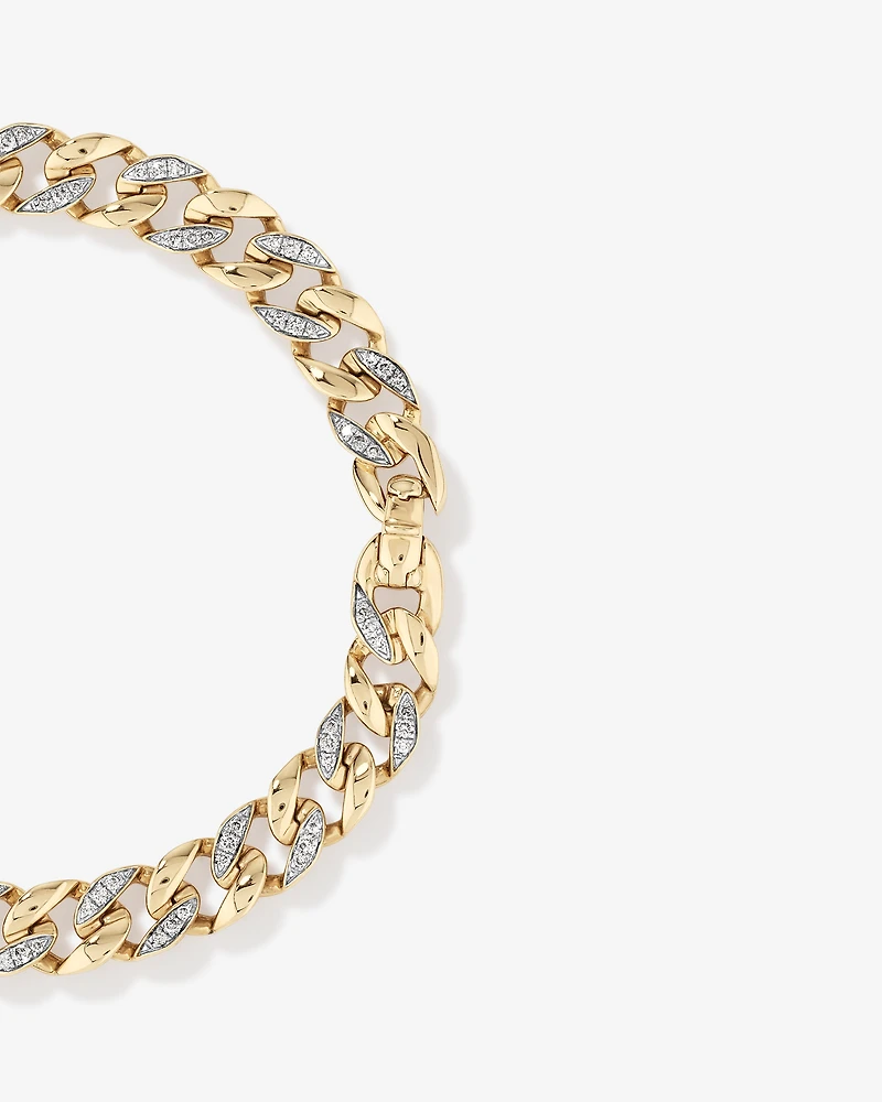 21cm Cuban Link Bracelet with 1.00 Carat TW of Diamonds in 10kt Yellow Gold