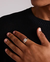 0.50 Carat TW Diamond Pave Two-Tone Men's Signet Ring in 10kt White and Yellow Gold