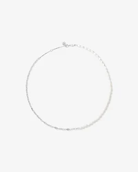 Half Cultured Freshwater Pearl Half Paperclip Chain Necklace in Sterling Silver
