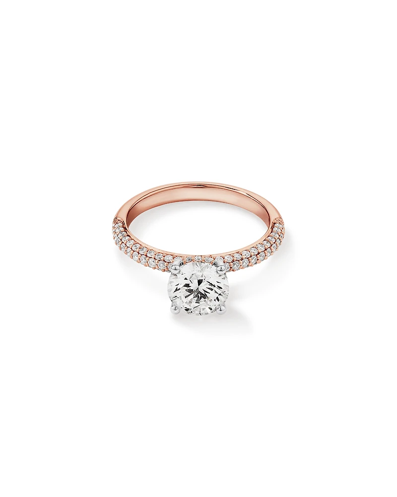 1.95 Carat TW Round Brilliant Laboratory-Grown Diamond Solitaire Side Accent Engagement Ring 14kt Rose and White Gold
