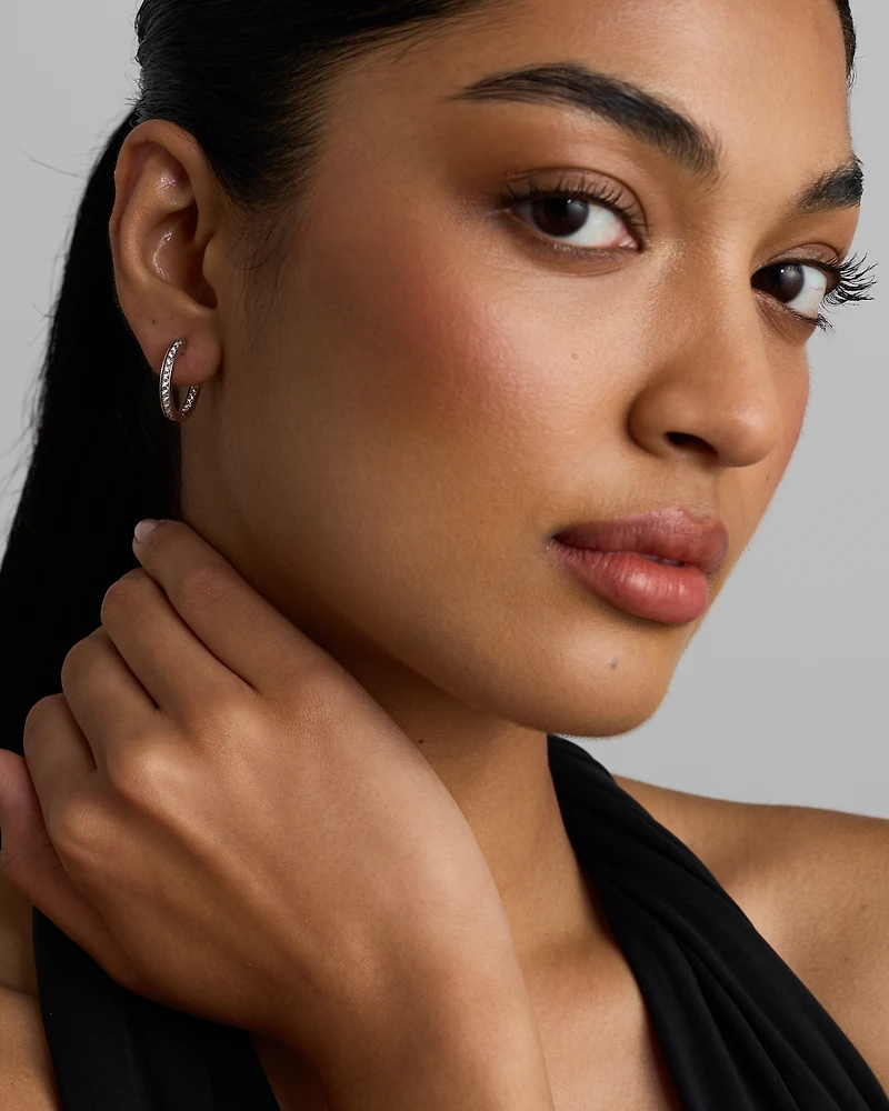 20mm Cubic Zirconia Huggie Hoop Earrings in Sterling Silver