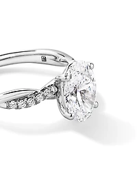 Bague de fiançailles torsadée en or blanc 14 carats, sertie d'un diamant ovale 2,10 carats cultivé laboratoire