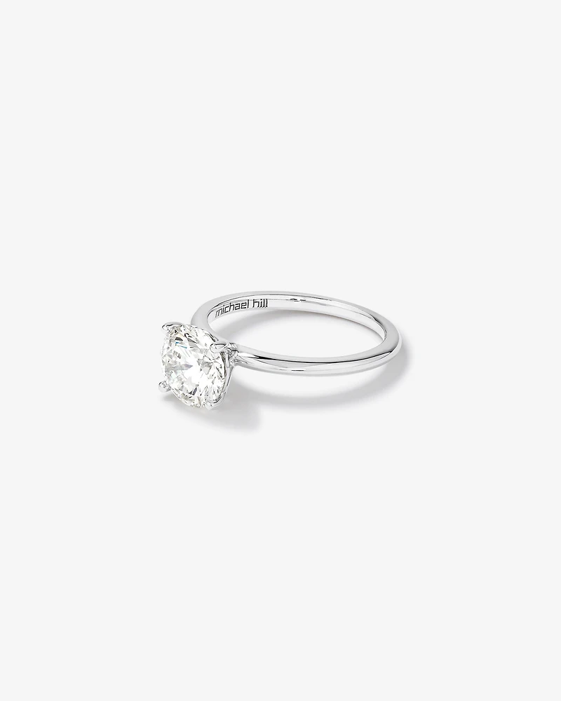 Bague de fiançailles ronde TW Brilliant Diamant Solitaire Cultivée en Laboratoire 2 carats or blanc 14