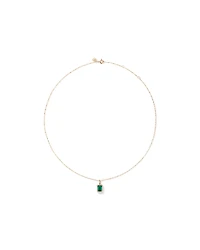 Pendentif en or jaune 10 carats avec chaîne et émeraude verte synthétique taillée en émeraude et halo de diamants