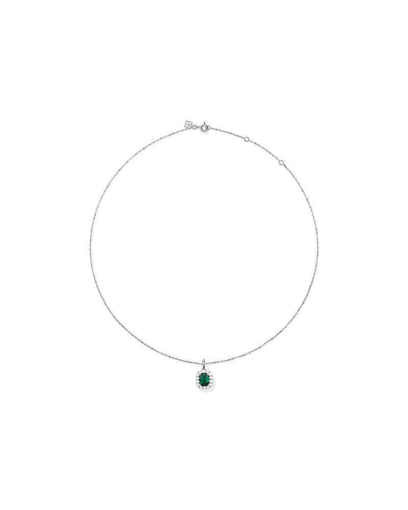 Created Emerald & .50 Carat TW Laboratory-Grown Diamond Halo Ring in 10kt White Gold