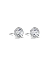 Boucles d'Oreilles Clous Halo en Zircon Cubique Rond Brillant en Argent Sterling