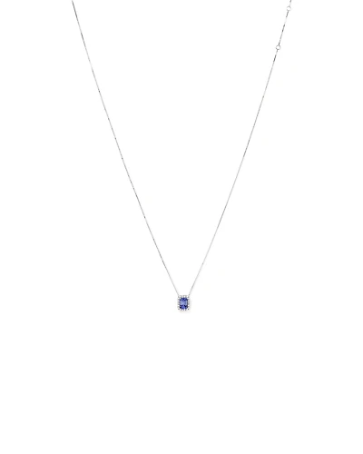 Emerald Cut Blue Tanzanite and 0.17 Carat TW Diamond Halo Pendant in 14kt White Gold