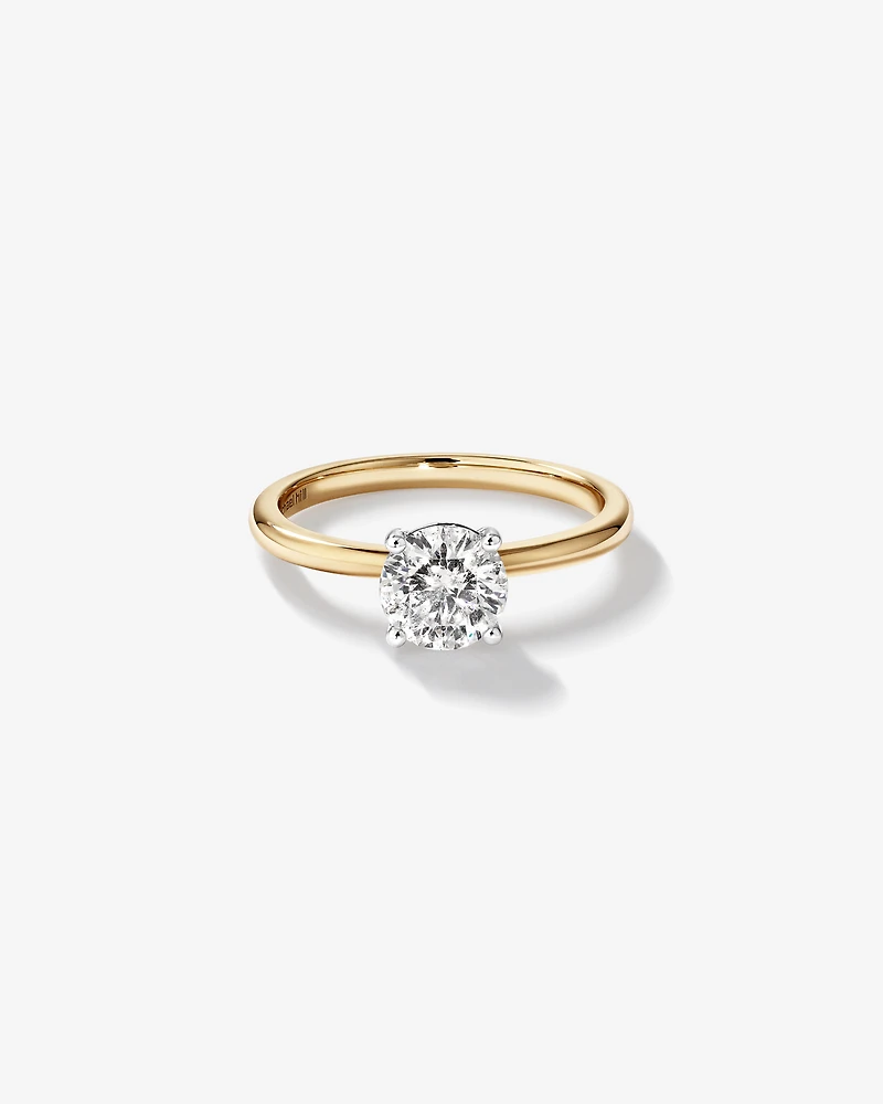 Bague de Fiançailles Solitaire en Diamant Rond Brillant 1,00 Carat TW en Or Blanc et Jaune 14 kt
