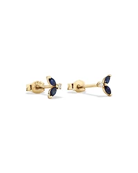 Round Diamond and Marquise Blue Sapphire Gemstone Stud Earrings in 10kt Yellow Gold