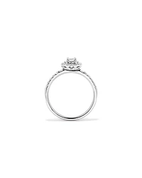 0,55 carat TW bague de fiançailles halo avec diamant taille émeraude et accents latéraux baguette en or blanc 14 carats