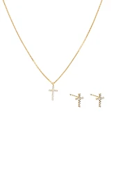 Cross Necklace and Earring Set in 18kt Vermeil with Cubic Zirconia