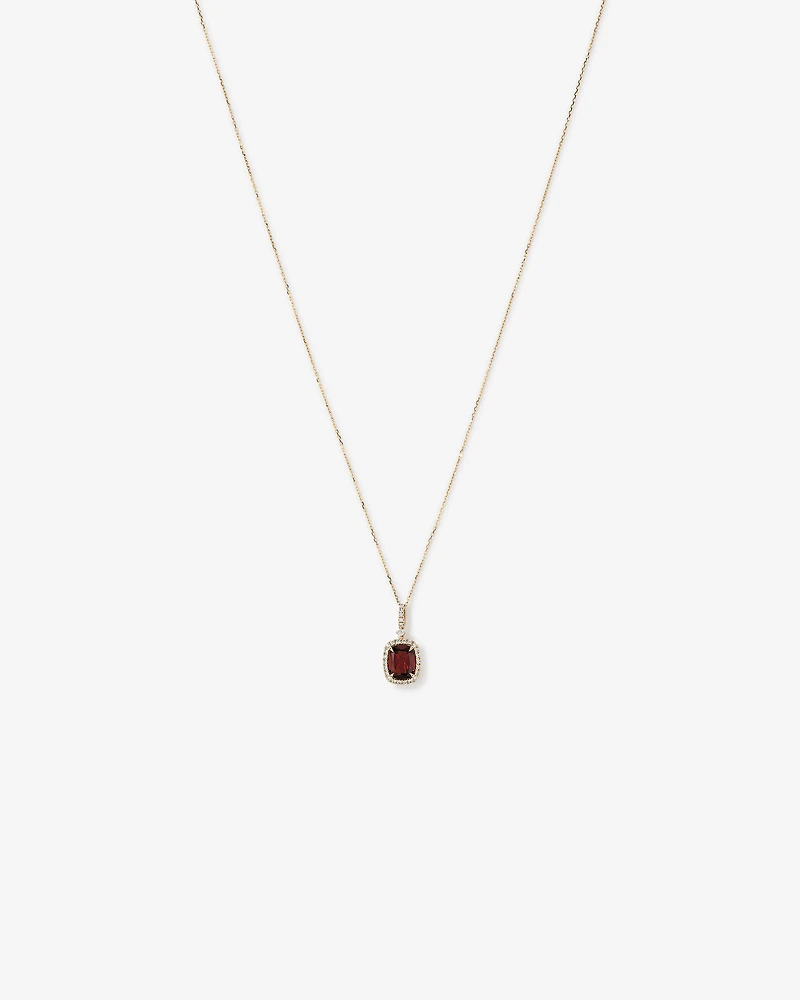 Collier Pendentif Halo En Grenat Rouge Taille Coussin Et Diamants En Or Jaune 10 Carats