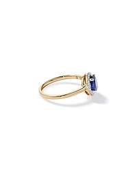 Created Sapphire & 0.10 Carat TW Laboratory-Grown Diamond Halo Ring 10kt Yellow Gold and Rhodium