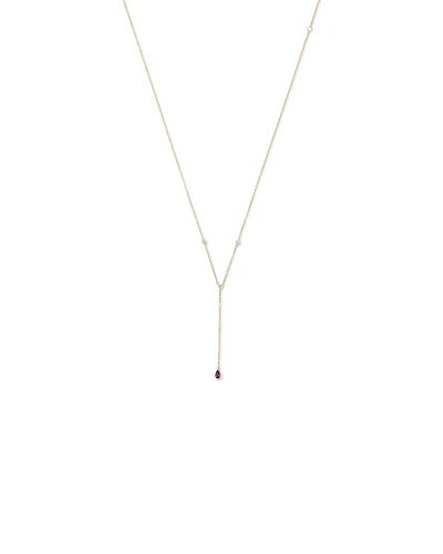 Collier Lariat Avec Améthyste Violette Taille Poire Et Diamants En Or Jaune 10 Ct
