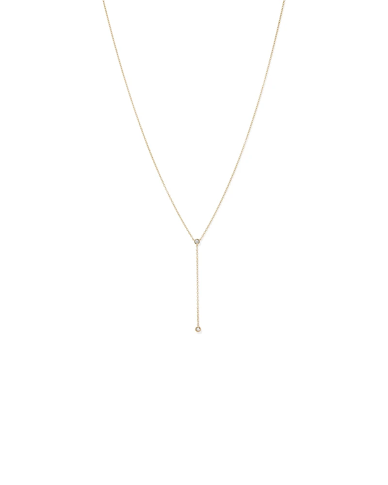 0.14 Carat TW Round Brilliant Diamond Bezel Set Lariat Necklace in 10kt Yellow Gold