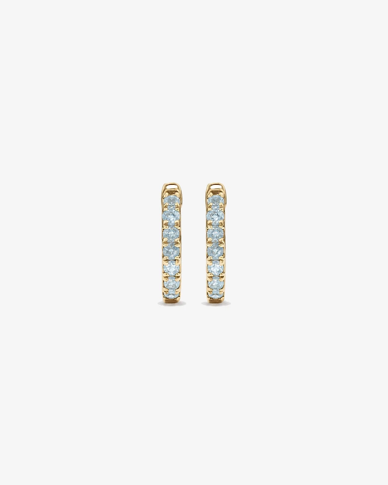 Aquamarine Huggie Hoop Earrings in 10kt Yellow Gold