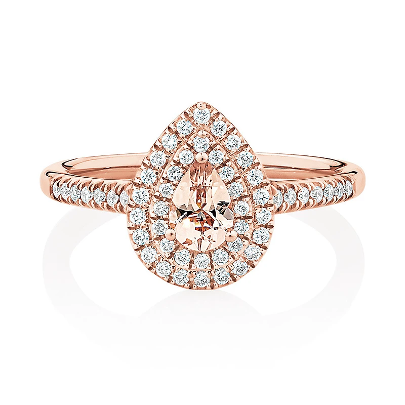 Sir Michael Hill Designer Fashion Ring with Morganite & 0.25 Carat TW of Diamonds in 10kt Rose Gold