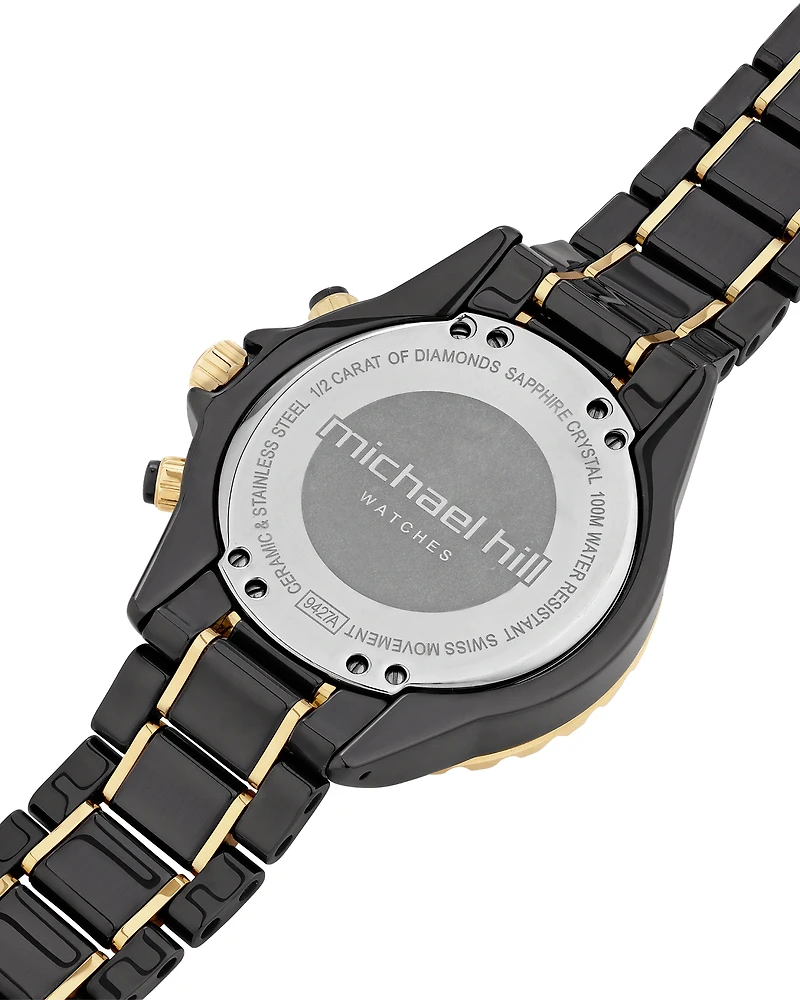 Chronograph Watch with 0.50 Carat TW of Diamonds Black Ceramic & Rose Tone Stainless Steel